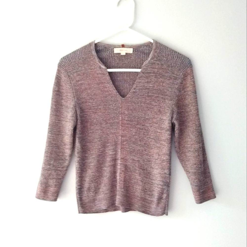 Per Una Ribbed Knit Lightweight V-Neck Sweater pink grey blue heathered size 6